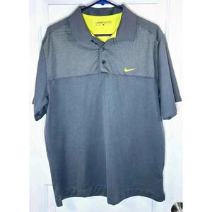 Nike Golf‎ Mens Dri-FIT Polo Shirt Gray Volt Yellow Duran Golf Club Size Large